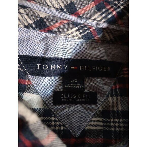 Tommy Hilfiger Shirt Men's Large Red Gray Button Front Long Sleeve - Picture 7 of 9